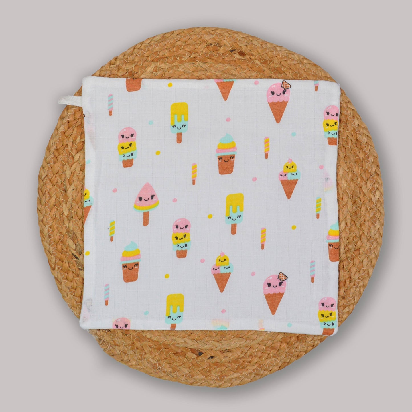 Ice Cream Organic Cotton Muslin Wipes – 3 Layer, 27x27 cm