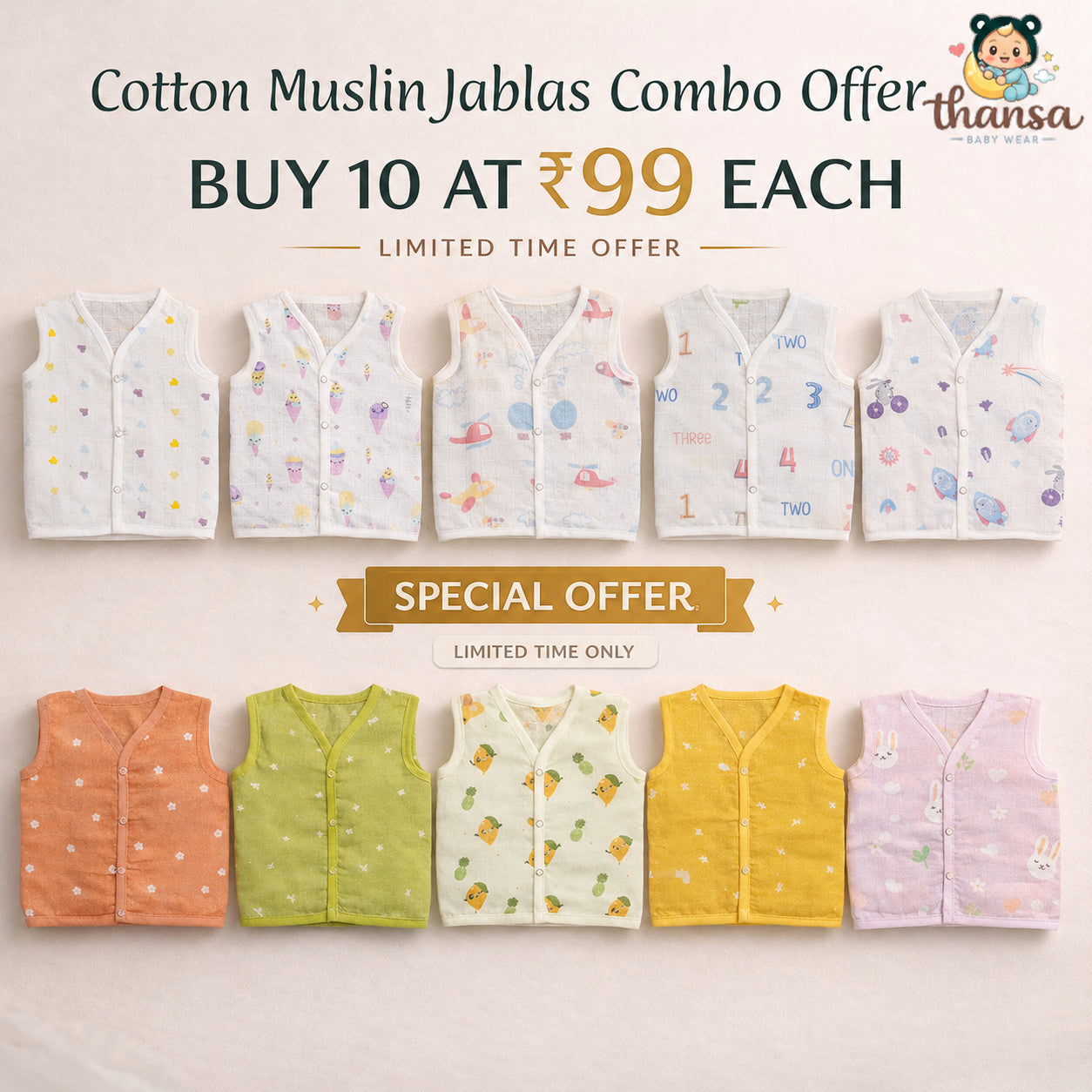 Cotton Muslin Jablas Combo Pack of 10