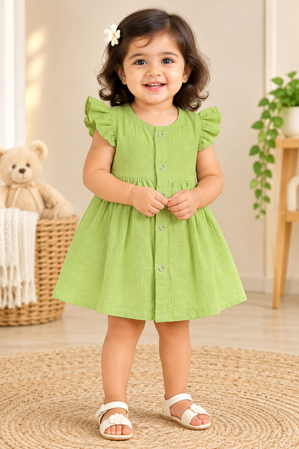 Ruffle Sleeve Baby Muslin Frock
