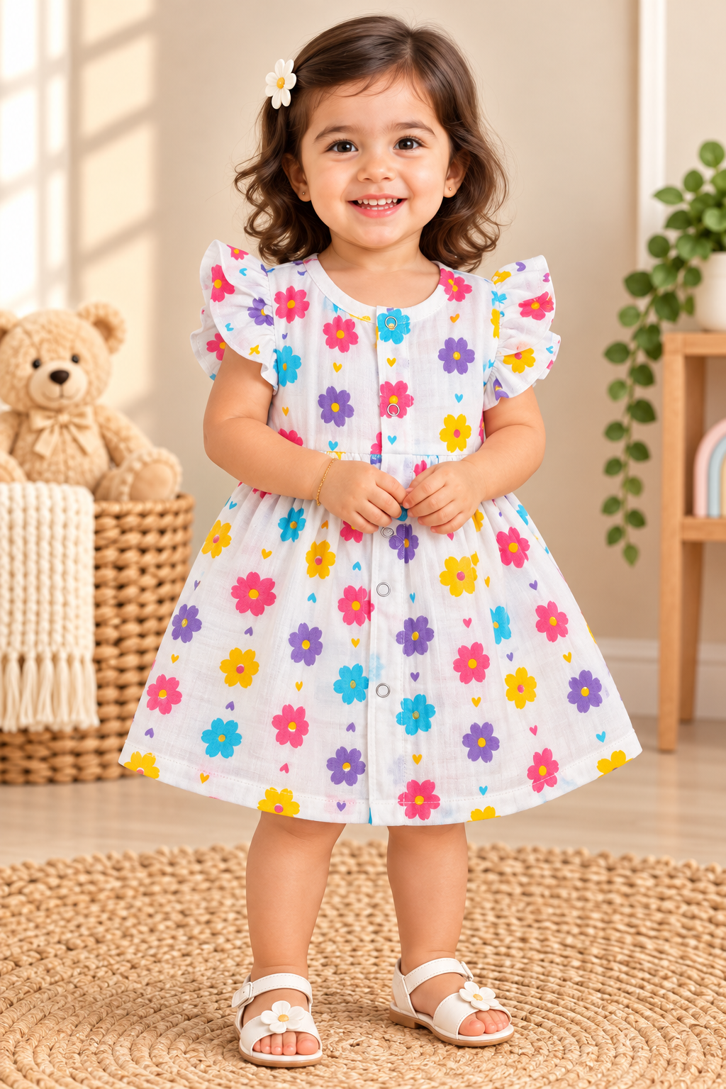 Ruffle Sleeve Baby Muslin Frock