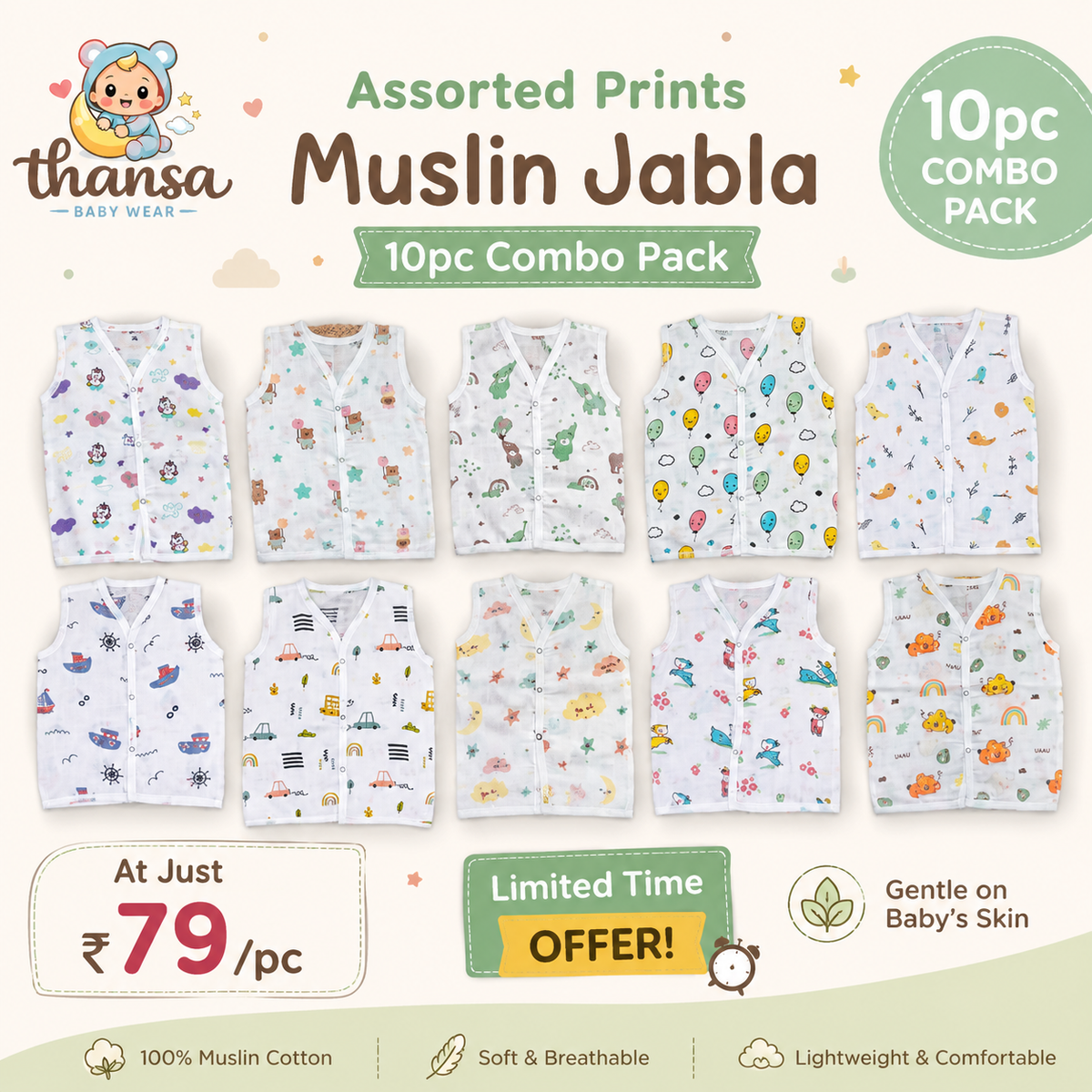 Muslin Jablas Combo (Pack of 10)