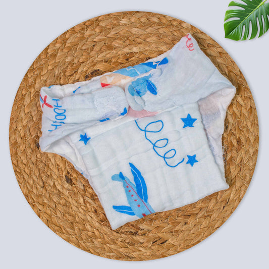 Printed Muslin Baby Nappy with Velcro – Soft & Breathable