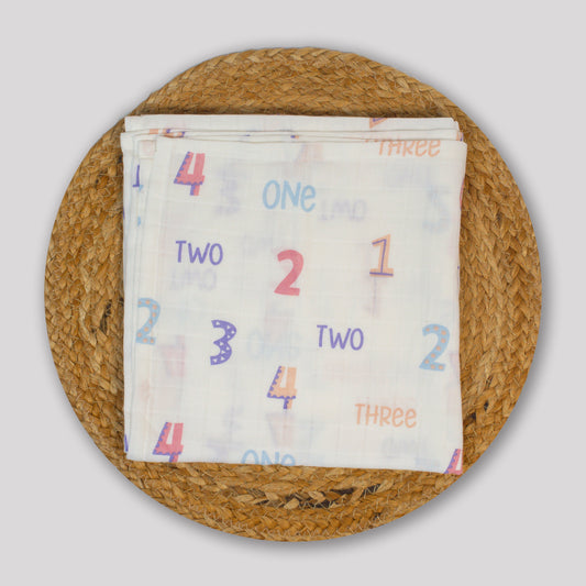 Numbers Organic Cotton muslin Baby Swaddle (100x100cm)