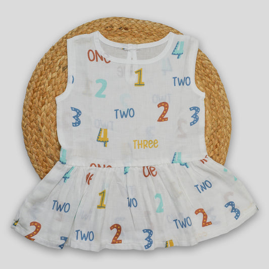 Numbers Cotton Muslin Frock (0-3 months)