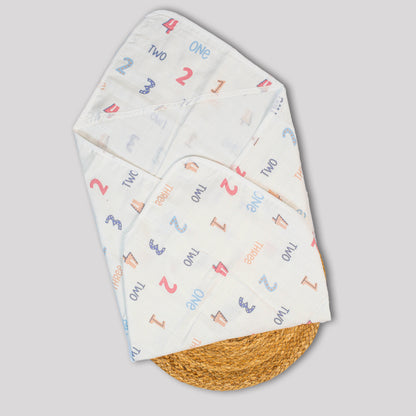 Numbers Organic Cotton Muslin Hooded Baby Towel (75x75 cm)