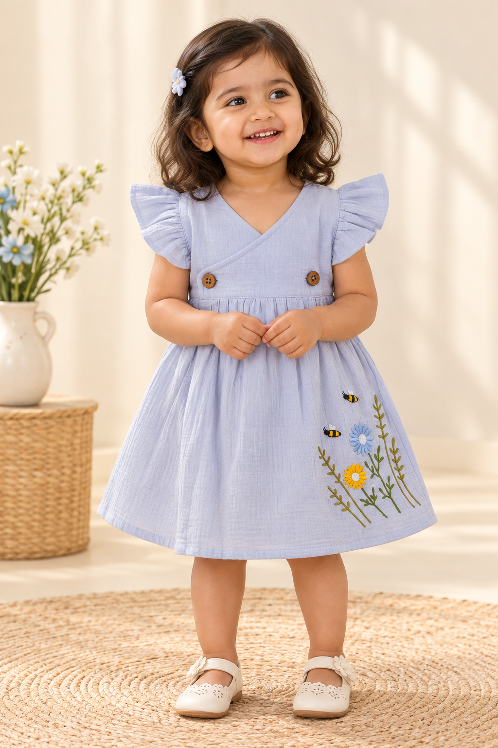 Floral Embroidered Muslin Frock