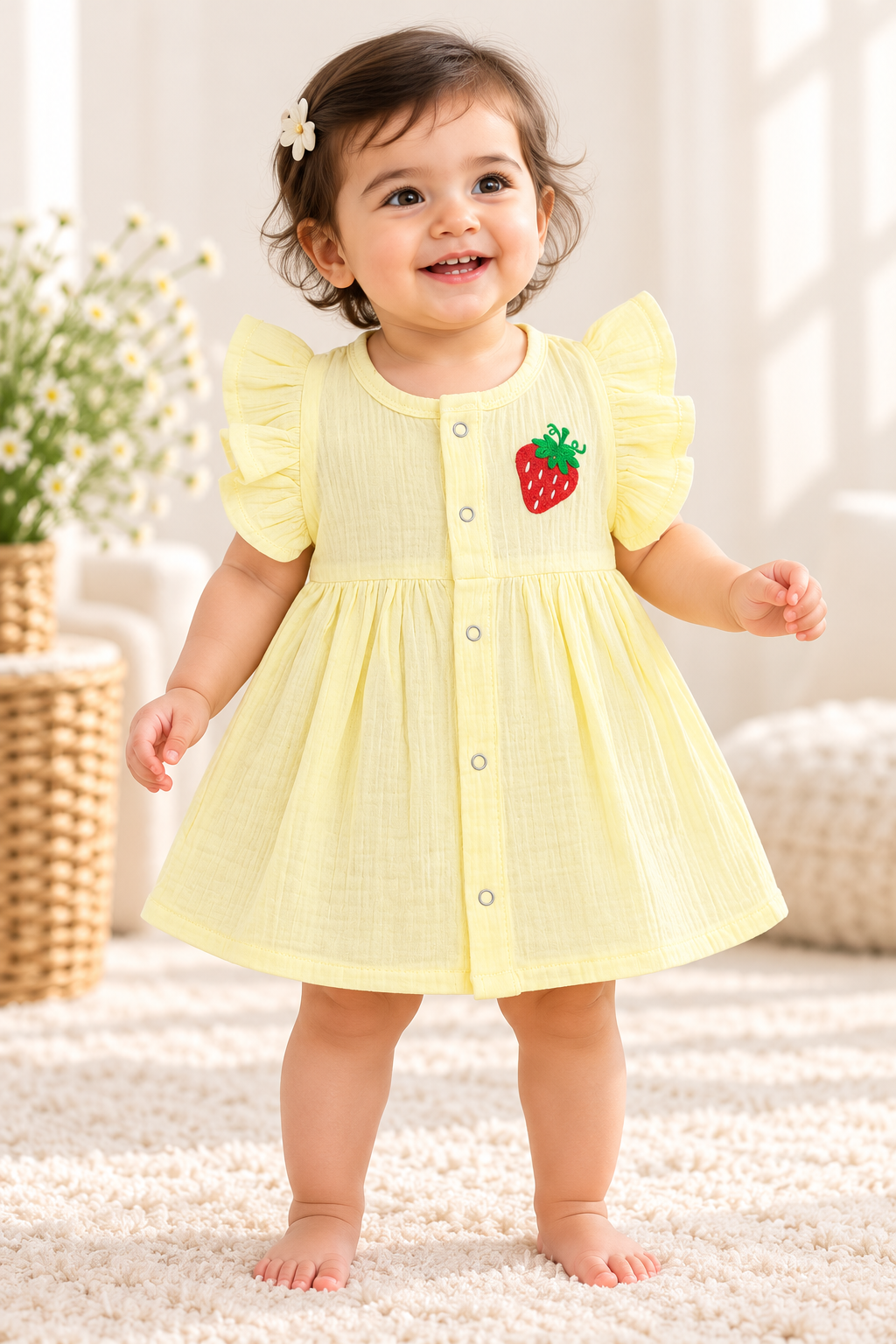 Cute Embroidery Crinkled Muslin Frock