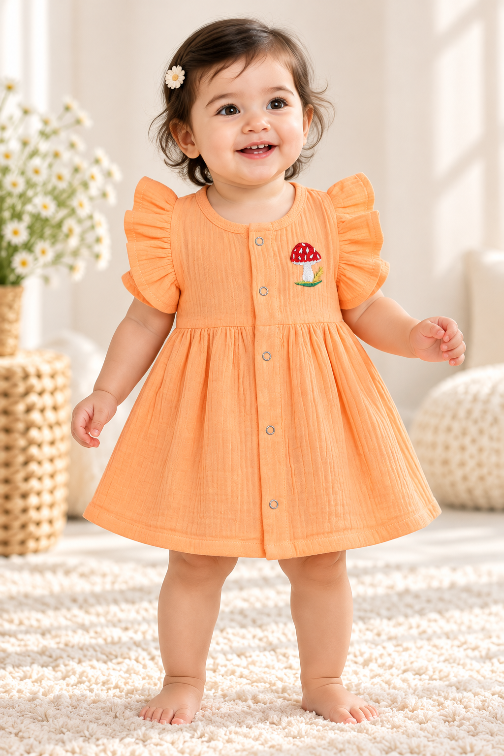 Cute Embroidery Crinkled Muslin Frock