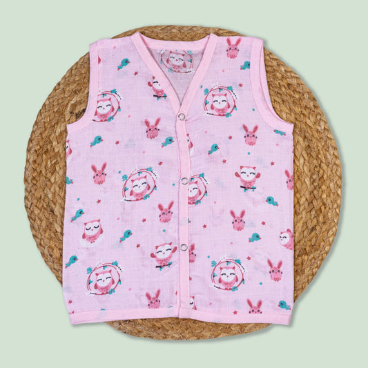 Pink Owl Cotton Muslin Jabla (3-6 months)