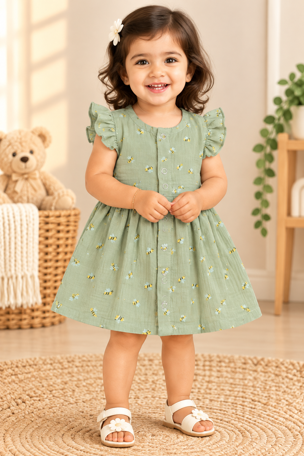 Ruffle Sleeve Baby Muslin Frock