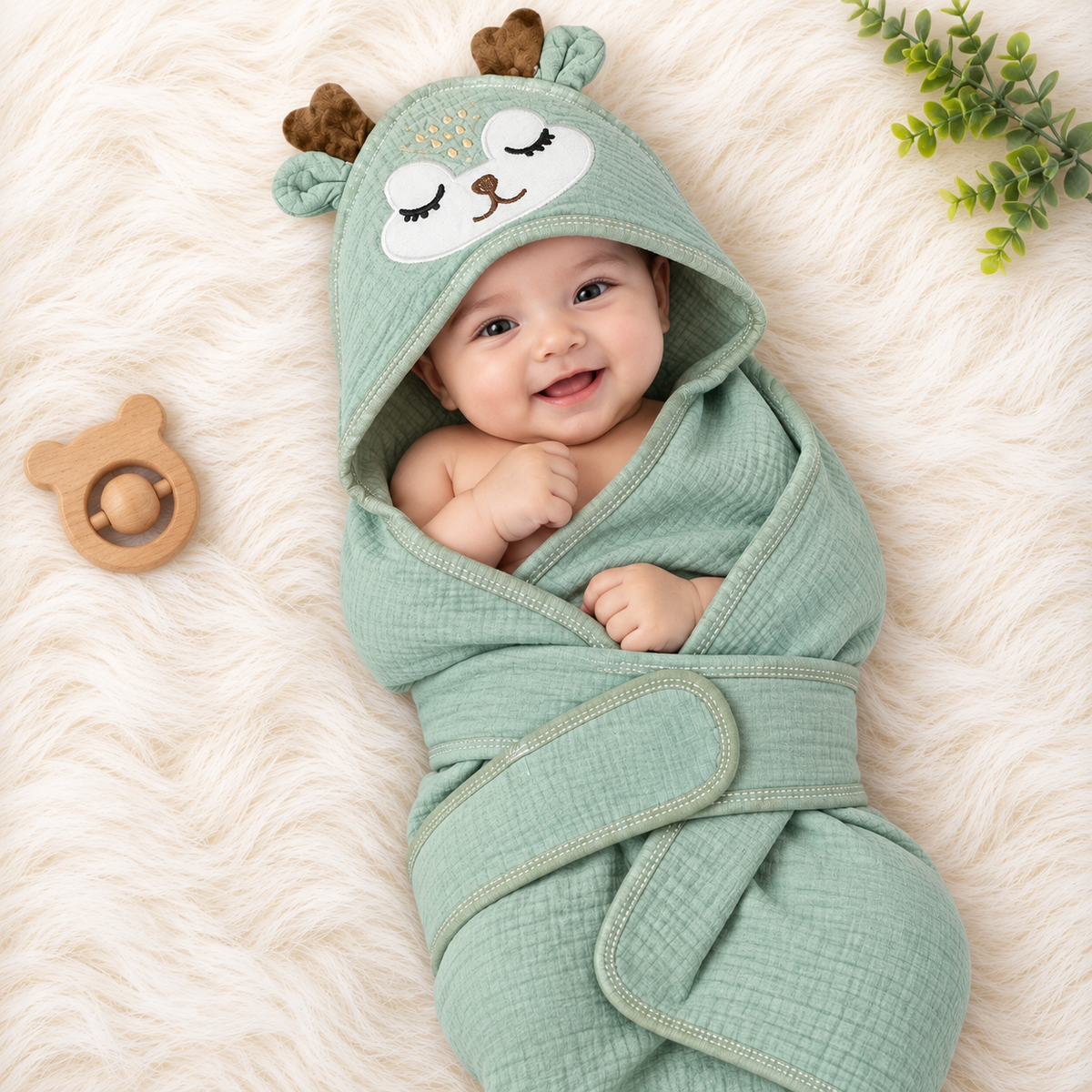 Crinkled Muslin Hooded Towel with Belt