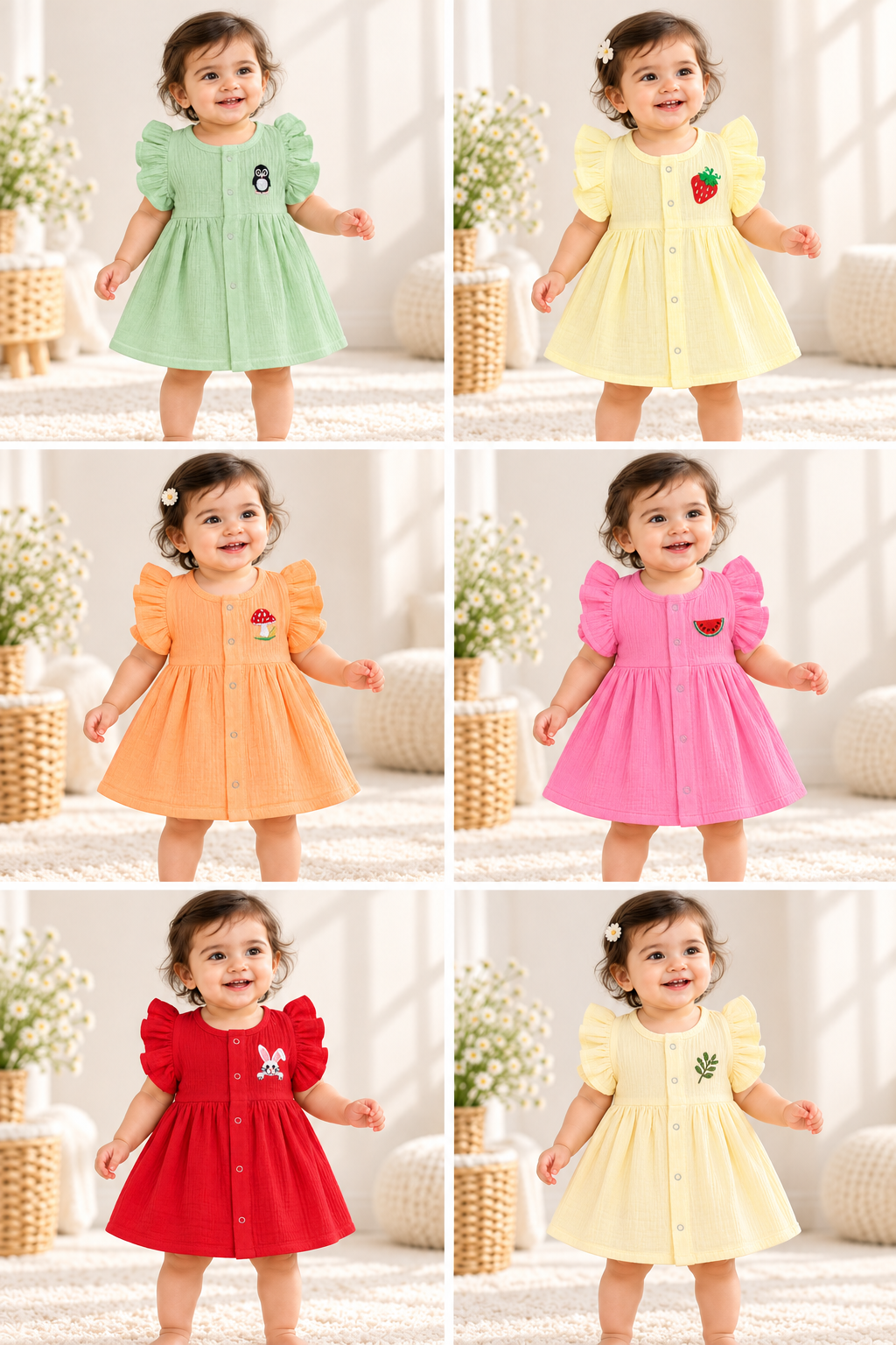Cute Embroidery Crinkled Muslin Frock