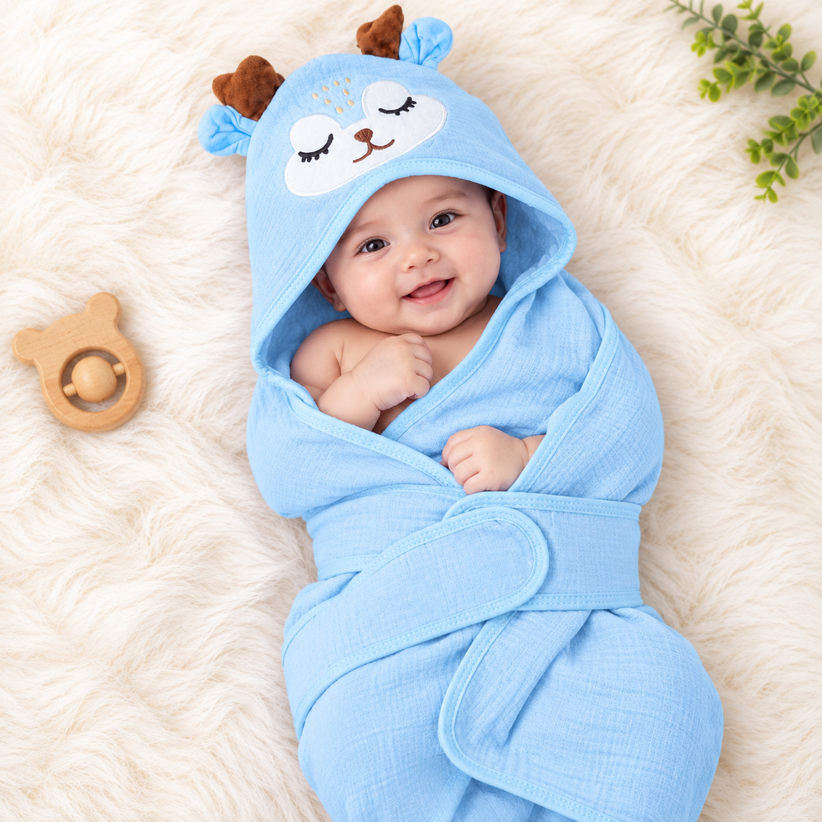 Crinkled Muslin Hooded Towel with Belt