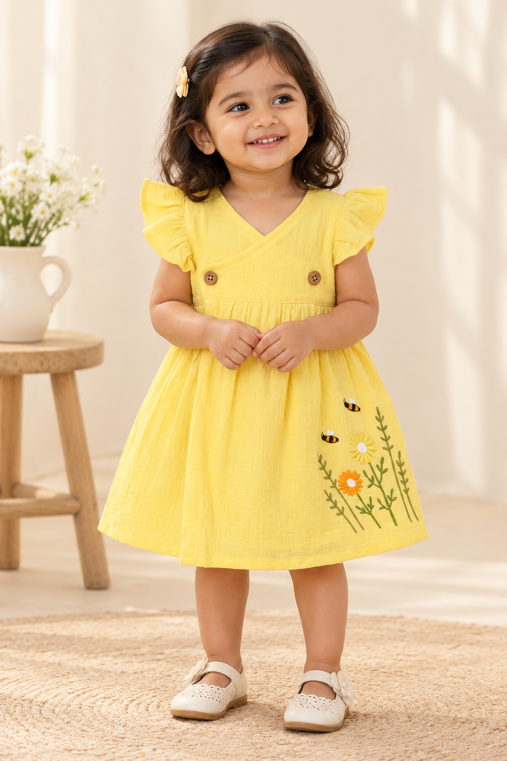 Floral Embroidered Muslin Frock