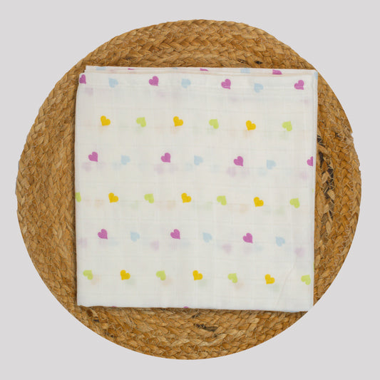 Tiny Heart Organic Cotton muslin Baby Swaddle (100x100cm)
