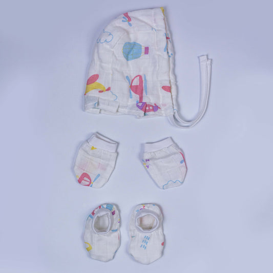 Airplane Muslin Cap Mitten Booties set