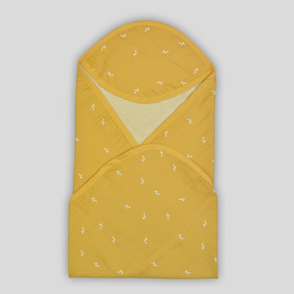 Mustard Organic Cotton Muslin Hooded Baby Towel (75x75 cm)
